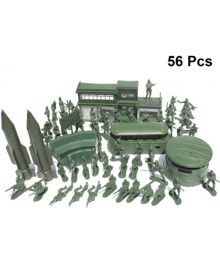 56pcs Military Battle Group Tiny Troopers Men Military Plastic Soldier Model Toy Plastic Men Figures Base Rocket Statue Decor...