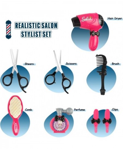 Girls Beauty Salon Set Pretend Play Stylist Hair Cutting Kit Hairdresser Toys with Hair Dryer Scissors Barber Apron and Styli...