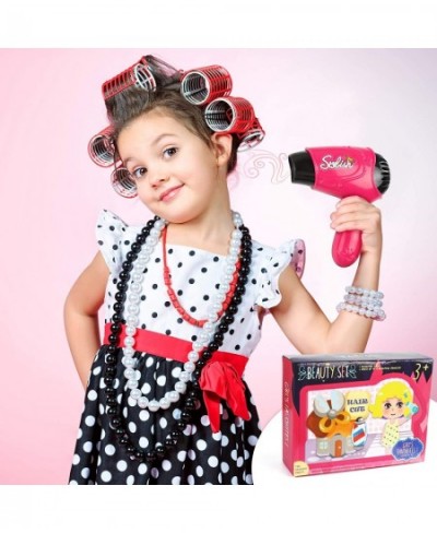 Girls Beauty Salon Set Pretend Play Stylist Hair Cutting Kit Hairdresser Toys with Hair Dryer Scissors Barber Apron and Styli...