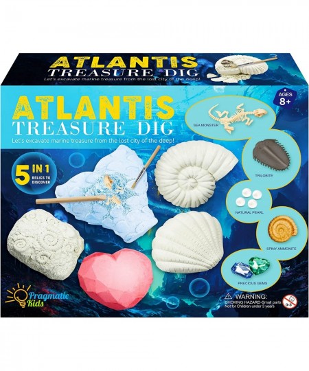 5in1 Atlantis Treasure Kit! Educational Digging Kit for Kids. Dig and Discover Atlantean Artifacts Including Pearls Gems Sea ...