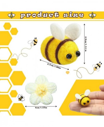 36 Pcs Felt Bees for Crafts and and Crocheted Spring Flowers Set Wool Bee Decorations Plush Knitted Flowers for DIY Craft Dec...