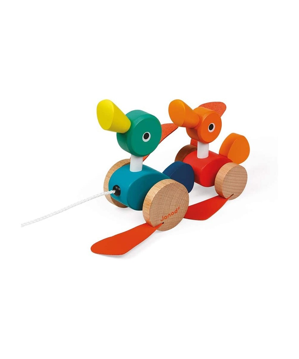 Zigolos Pull Along Duck Family Early Learning and Motor Skills Toy with Flapping Feet Made of Beech and Cherry Wood for Ages ...