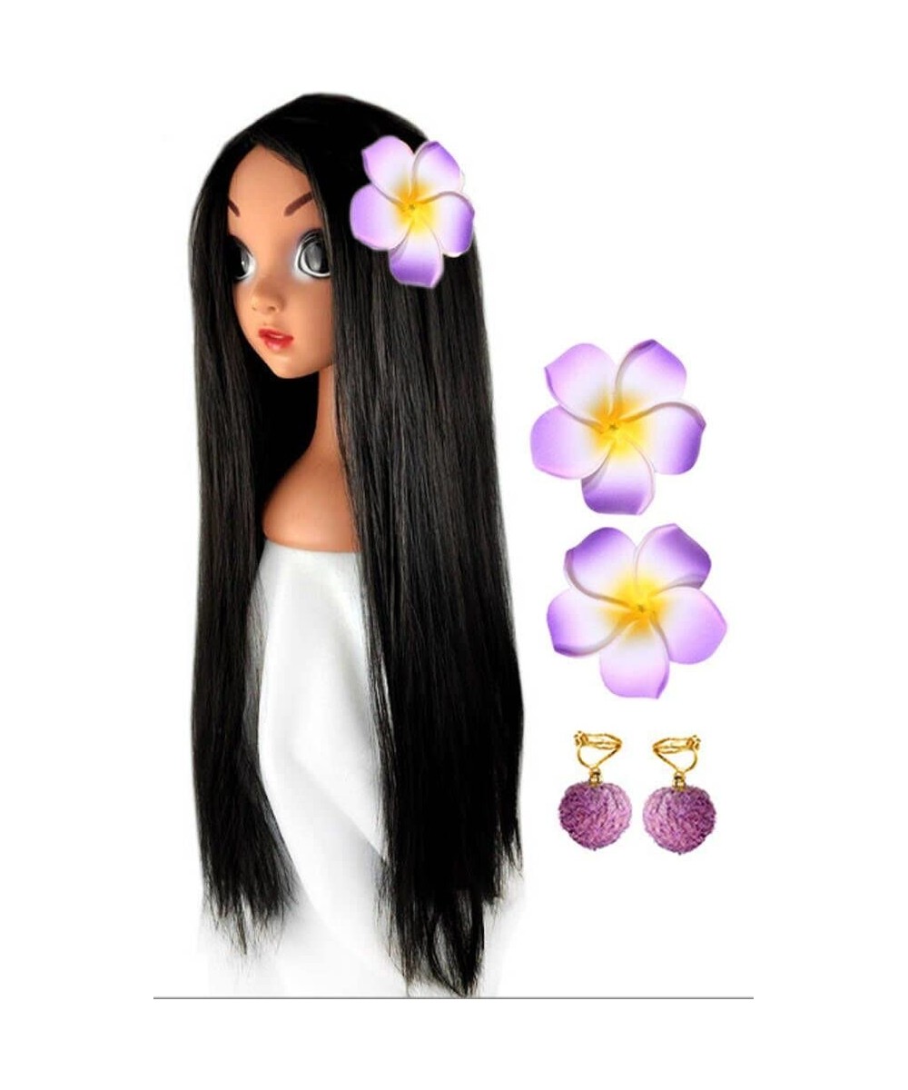 Isabela Cosplay Wig & Flower Headdress & Earring Jewelry for Encanto Anime Party Costume Dress Clothing Accessories Long Blac...