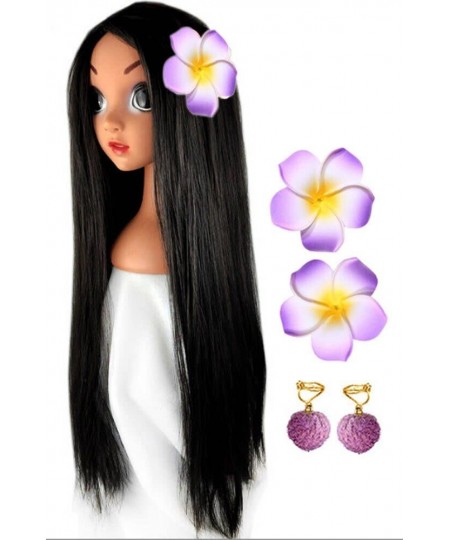 Isabela Cosplay Wig & Flower Headdress & Earring Jewelry for Encanto Anime Party Costume Dress Clothing Accessories Long Blac...