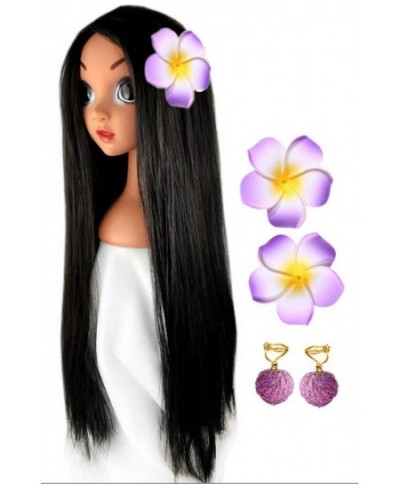 Isabela Cosplay Wig & Flower Headdress & Earring Jewelry for Encanto Anime Party Costume Dress Clothing Accessories Long Blac...