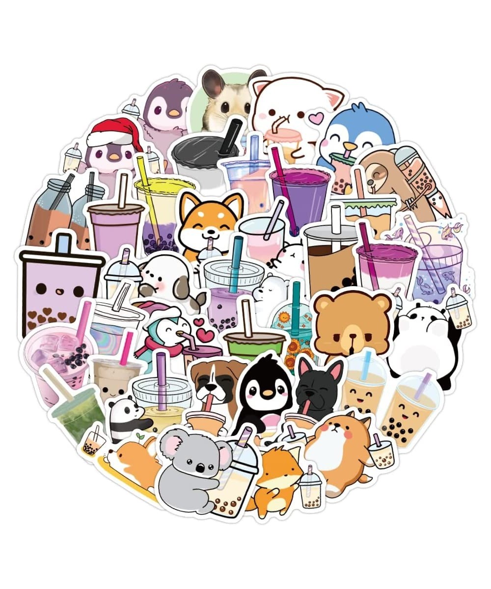 Bubble Tea Stickers 50pcs Cute Milk Tea Animal Stickers Vinyl Waterproof Decals for Kids Teens Party Favors for Water Bottles...