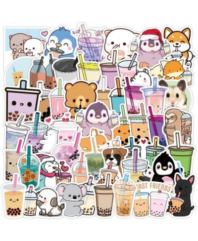 Bubble Tea Stickers 50pcs Cute Milk Tea Animal Stickers Vinyl Waterproof Decals for Kids Teens Party Favors for Water Bottles...