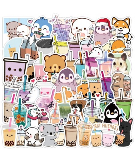 Bubble Tea Stickers 50pcs Cute Milk Tea Animal Stickers Vinyl Waterproof Decals for Kids Teens Party Favors for Water Bottles...