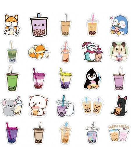 Bubble Tea Stickers 50pcs Cute Milk Tea Animal Stickers Vinyl Waterproof Decals for Kids Teens Party Favors for Water Bottles...