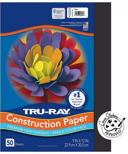 Tru-Ray Heavyweight Construction Paper Black 9" x 12" 50 Sheets Sulphite Construction Paper $15.21 - Kids' Drawing & Writing ...