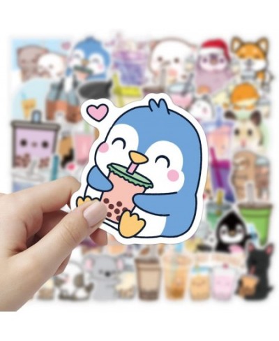 Bubble Tea Stickers 50pcs Cute Milk Tea Animal Stickers Vinyl Waterproof Decals for Kids Teens Party Favors for Water Bottles...