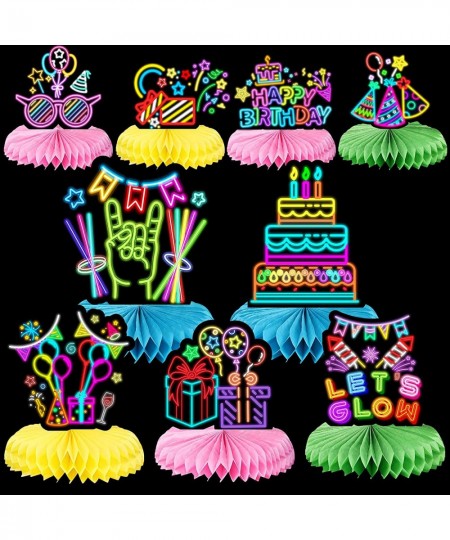 9 Pcs Glow Party Birthday Centerpieces Neon Birthday Decor Honeycomb Neon Glow Party Supplies Decor LED Birthday Table Decor ...