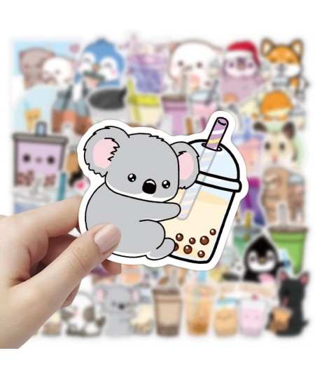 Bubble Tea Stickers 50pcs Cute Milk Tea Animal Stickers Vinyl Waterproof Decals for Kids Teens Party Favors for Water Bottles...