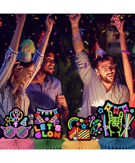 9 Pcs Glow Party Birthday Centerpieces Neon Birthday Decor Honeycomb Neon Glow Party Supplies Decor LED Birthday Table Decor ...