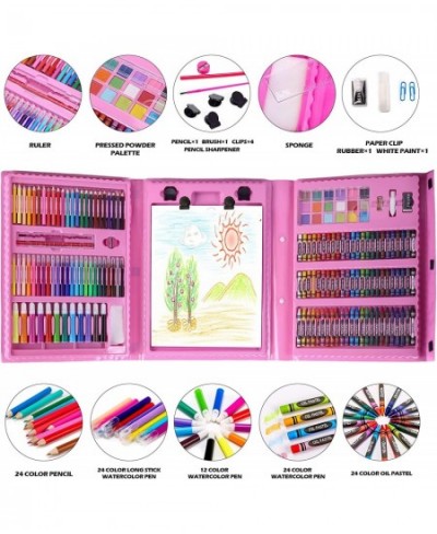 Art & Drawing kit for Kids 208 PCS Pink Art Set for Girls Boys Art Supplies with Double Sided Trifold Easel Pencils Watercolo...