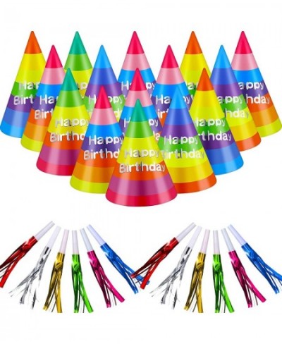 44 Pieces Rainbow Birthday Party Hats Colorful Party Cone Hats Birthday Paper Hat Adorable Birthday Horn Whistles Blowouts No...