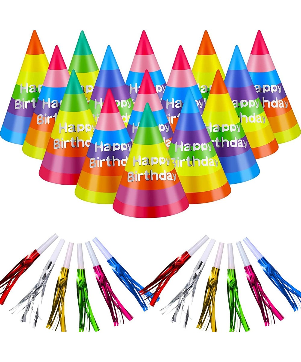 44 Pieces Rainbow Birthday Party Hats Colorful Party Cone Hats Birthday Paper Hat Adorable Birthday Horn Whistles Blowouts No...