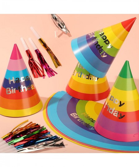 44 Pieces Rainbow Birthday Party Hats Colorful Party Cone Hats Birthday Paper Hat Adorable Birthday Horn Whistles Blowouts No...