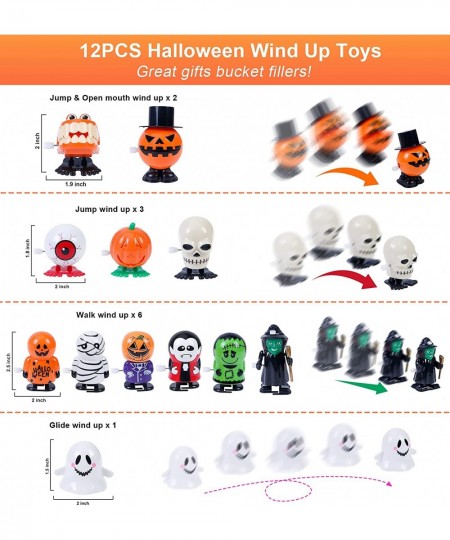 Halloween Wind Up Toys for Kids 12 PCS Halloween Party Favors Assorted Small Funny Jumping and Walking Clockwork Toys for Gif...