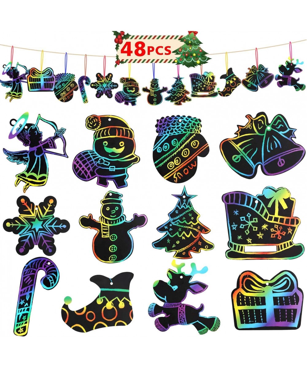 48 Sets Christmas Rainbow Scratch Paper Ornaments Kids Art Craft DIY Xmas Ornaments Christmas Party Decorations for Kids $32....