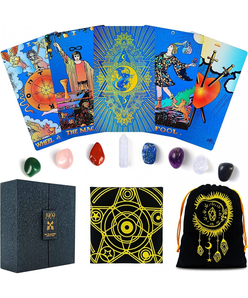 Classic Tarot Cards with Guide Book for Beginners Gift Set 78 Holographic Tarot Deck with Holder Box Unique Luxury Plastic Wa...