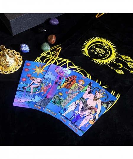 Classic Tarot Cards with Guide Book for Beginners Gift Set 78 Holographic Tarot Deck with Holder Box Unique Luxury Plastic Wa...