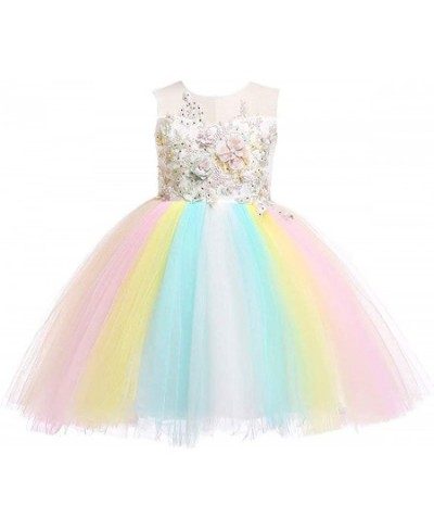 Christmas Girls Flower Dress Lace Rainbow Tulle 3D Embroidery Beading Princess Pageant Wedding Party Dresses $61.08 - Kids' C...