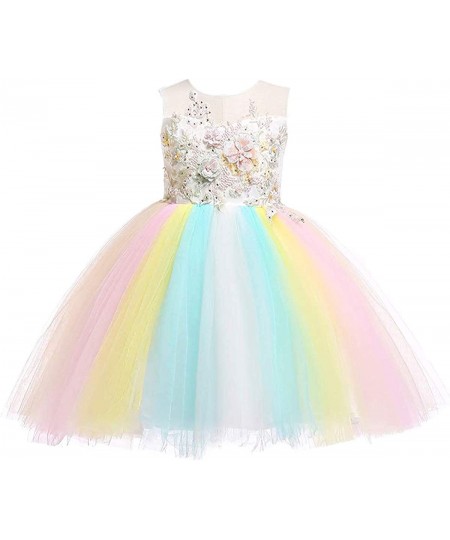 Christmas Girls Flower Dress Lace Rainbow Tulle 3D Embroidery Beading Princess Pageant Wedding Party Dresses $61.08 - Kids' C...