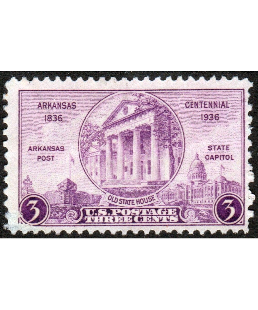 Postage Stamps United States. One Single 3 Cents Purple Arkansas Post Old and New State Houses Arkansas Centennial Issue Stam...