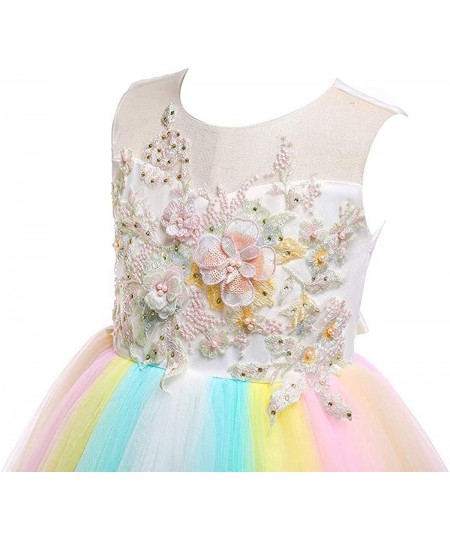 Christmas Girls Flower Dress Lace Rainbow Tulle 3D Embroidery Beading Princess Pageant Wedding Party Dresses $61.08 - Kids' C...