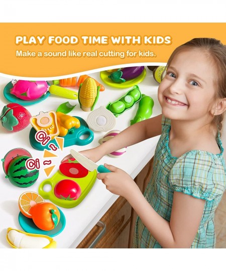 Cutting Play Food Set for Kids Kitchen 63 PCS Play Kitchen Accessories with Shopping Basket Mini Dishes Play Vegetable Fruit ...