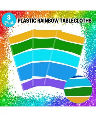 3 Packs Rainbow Party Tablecloths Colorful Rainbow Plastic Table Covers Rainbow Themed Disposable Rectangular Table Cloth for...