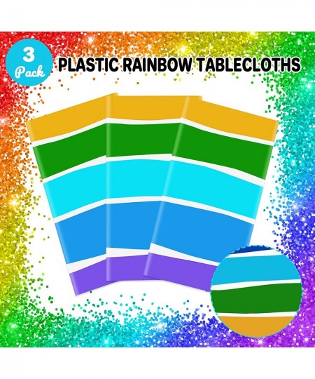 3 Packs Rainbow Party Tablecloths Colorful Rainbow Plastic Table Covers Rainbow Themed Disposable Rectangular Table Cloth for...