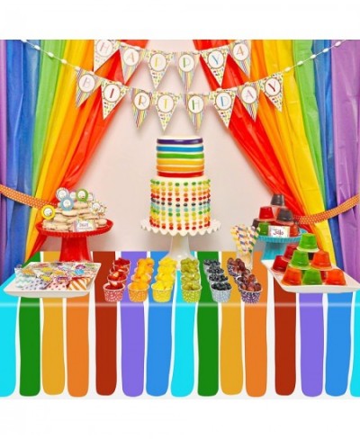 3 Packs Rainbow Party Tablecloths Colorful Rainbow Plastic Table Covers Rainbow Themed Disposable Rectangular Table Cloth for...