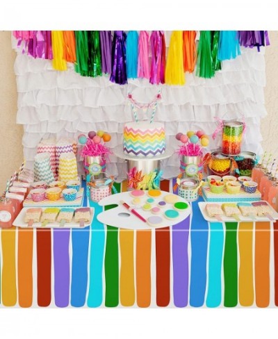 3 Packs Rainbow Party Tablecloths Colorful Rainbow Plastic Table Covers Rainbow Themed Disposable Rectangular Table Cloth for...