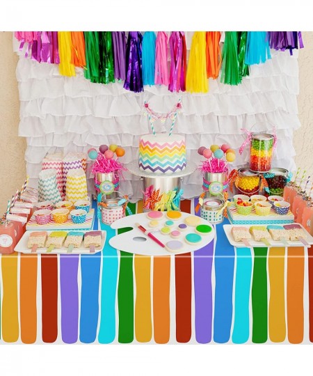 3 Packs Rainbow Party Tablecloths Colorful Rainbow Plastic Table Covers Rainbow Themed Disposable Rectangular Table Cloth for...