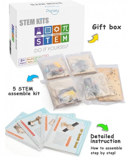 4 in 1 STEM Kits STEM Projects for Kids Ages 8-12 Assembly 3D Wooden Puzzles Building Toys DIY Educational Science Craft Mode...