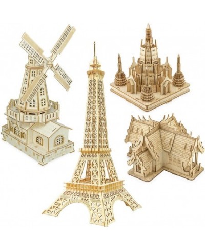 3D Wooden Puzzles Laser Engraving DIY Safe Assembly Constructor Kit Toy for Teens and Adults World Famous Buildings Mechanica...