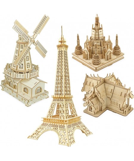 3D Wooden Puzzles Laser Engraving DIY Safe Assembly Constructor Kit Toy for Teens and Adults World Famous Buildings Mechanica...