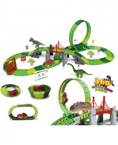 Dinosaur Racing Track Toys-193 pcs Create A Dinosaur World Road Race-Flexible Track Playset 2 Dinosaurs and 1 Race Car Toys f...