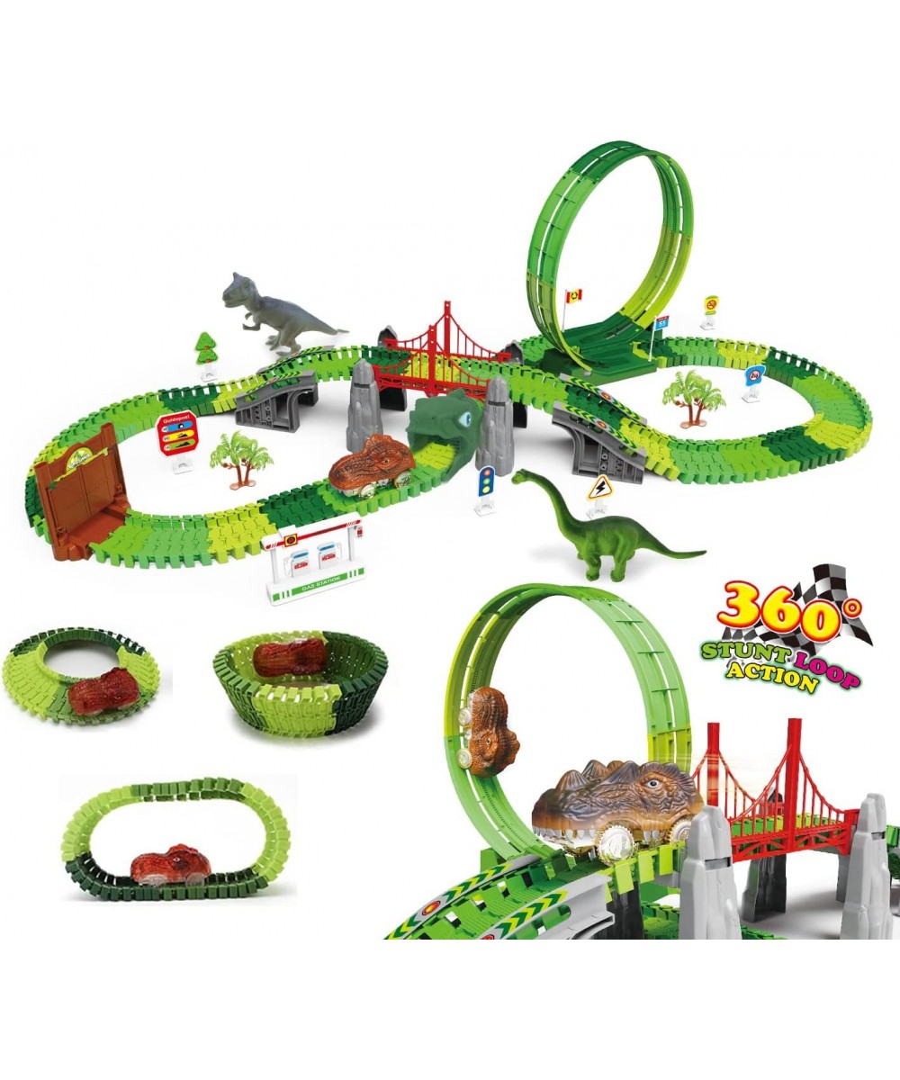 Dinosaur Racing Track Toys-193 pcs Create A Dinosaur World Road Race-Flexible Track Playset 2 Dinosaurs and 1 Race Car Toys f...