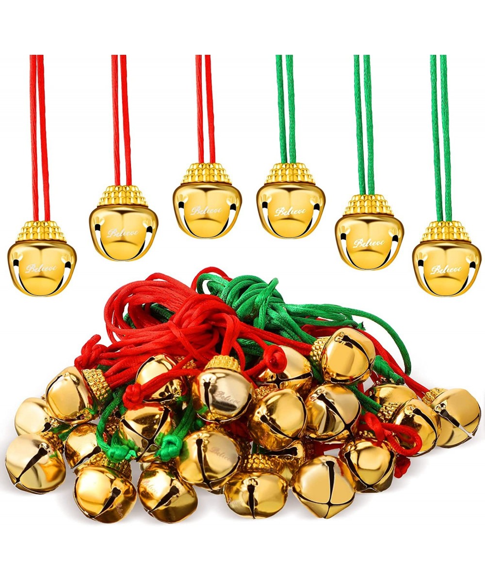 120 Pieces Christmas Bell Necklaces Believe Large Bell Necklaces Holiday Christmas Necklace for Kids Women Costume Craft Part...