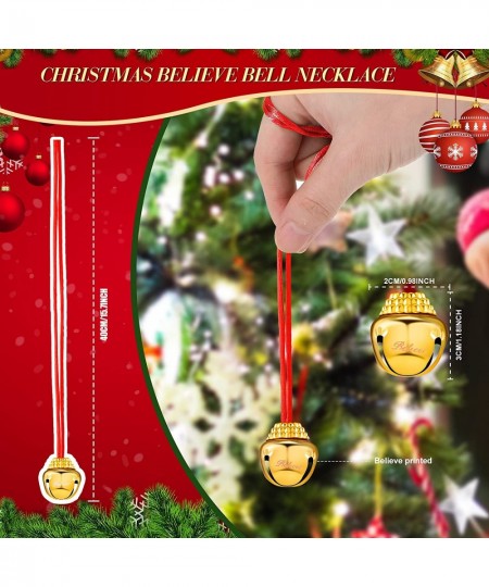 120 Pieces Christmas Bell Necklaces Believe Large Bell Necklaces Holiday Christmas Necklace for Kids Women Costume Craft Part...