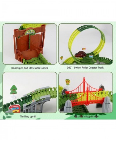 Dinosaur Racing Track Toys-193 pcs Create A Dinosaur World Road Race-Flexible Track Playset 2 Dinosaurs and 1 Race Car Toys f...