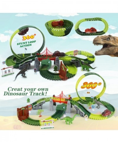 Dinosaur Racing Track Toys-193 pcs Create A Dinosaur World Road Race-Flexible Track Playset 2 Dinosaurs and 1 Race Car Toys f...