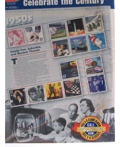 1950s Celebrate The Century Sheet of Fifteen 33 Cent Stamps Scott 3187 $21.33 - Collectible Postage Stamps