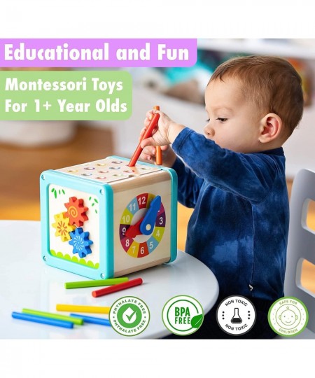 Wooden Activity Cube - Montessori Toys for 1 Year Old | First Birthday Gifts Toddlers Babies One + | Developmental Baby Boy G...