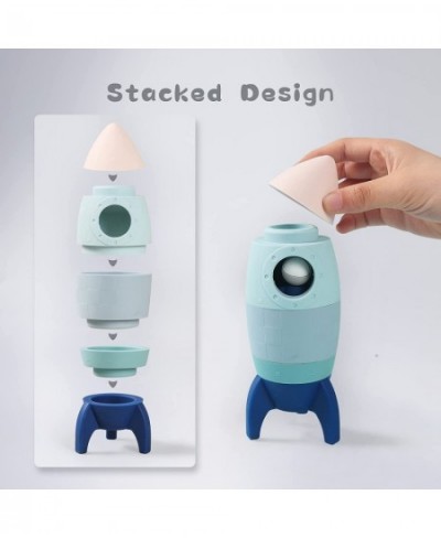 Silicone Rocket Stacker Toy Set -5 Piece Stacking Baby Toy with Kid's U-Shaped Astronaut Baby Toys Montessori Creative Sensor...