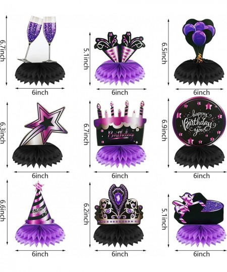 9 Pieces Birthday Table Decoration Purple and Black Happy Birthday Honeycomb Centerpieces for Kids Baby Shower Men and Woman ...