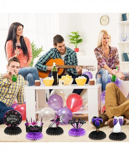 9 Pieces Birthday Table Decoration Purple and Black Happy Birthday Honeycomb Centerpieces for Kids Baby Shower Men and Woman ...